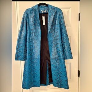 Alice + Olivia Vibrant Blue Snake Print Trench Coat Size S NWT.